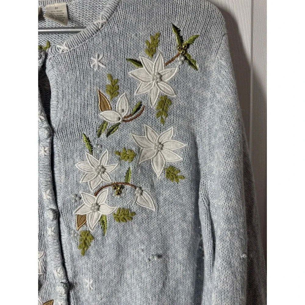 Erika Light‎ Blue Embroidered Floral Cardigan (Size M)